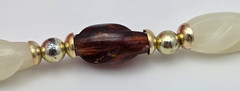 Vintage Faux Amber Milky Lucite Twisted Bead Necklace Gold Tone 30 In