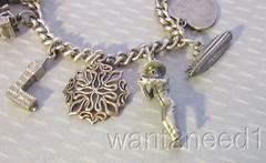 Vintage Sterling Silver Charm Bracelet 13p Hearts Sphinx Leprechaun Wishing Well