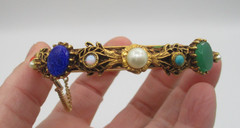 VINTAGE HINGED BANGLE BRACELET with ASSORTED GEMSTONES