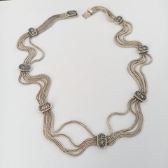 Vintage Silver Necklace Multi Chain Niello Station Layered 925 Ethnic Wide Old