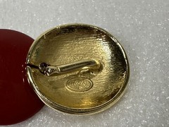Vintage Signed Trifari ~ Red Lucite Disc Retro Statement Burgundy 17″ Necklace