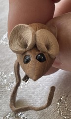 2 Vtg MCM Denmark Lt Teak Wood Leather Mouse Lapel Pin Brooch Black Bead Eyes