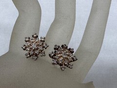 SILVER PLATED ROSE GOLD TONE DIAMANTE CLUSTER SNOWFLAKE POST EARRINGS