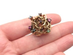 Vintage Gold Plated Sterling Signed Brutalist Rhinestone Dome Cocktail Ring Sz 6