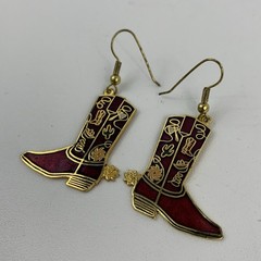 Cloisonné Red Cowboy Boots Drop Dangle Enamel Earrings Cowgirl Chic Vintage