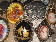 Huge Estate Heirloom Cameo Vtg Mod Romantic Jewelry Lot Brooch Locket Flowers