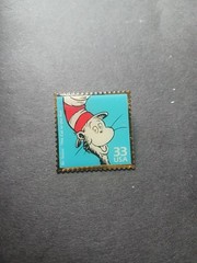 USPS Commorative Dr. Suess The Cat In The Hat 33 Cent Stamp Brooch In Gold Tone