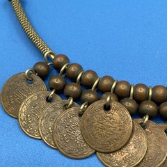 NECKLACE vintage 1960s 1970s old Coins tribal hoop metal wire ring Etruscan 16″