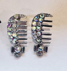 1950s Vintage Aurora Borealis hair comb Rhinestone post Earrings Pierced