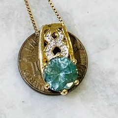 Aquamarine & Diamond Necklace 0.45ct Blue/Green Enhance Gold on 925 C^A 18″ RARE
