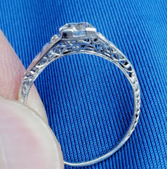 Original EARTH MINED DIAMOND ART Deco Engagement Ring 1 CARAT PLATINUM Solitaire