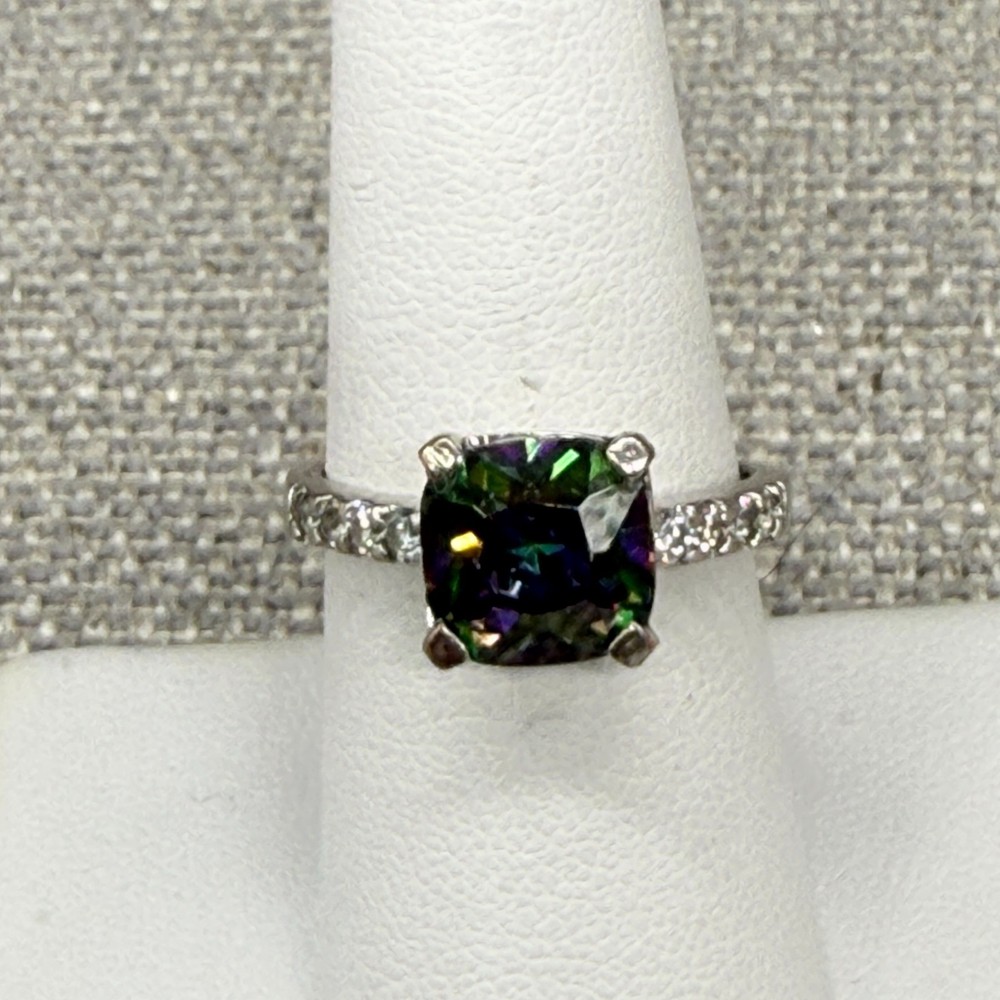 Vintage Ring Silver Tone Watermelon Solitaire Marked 925 Untested