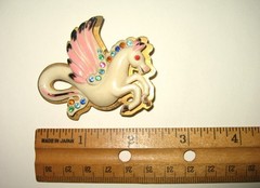 Vintage 1940s Celluloid Winged Hippocampus Seahorse Pegasus Horse Fish Brooch