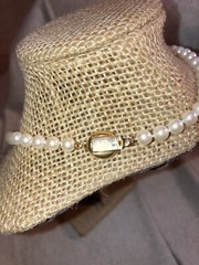 Carol Lee Knotted Single Strand Faux Pearl Clasp Necklace Gold Tone Signed