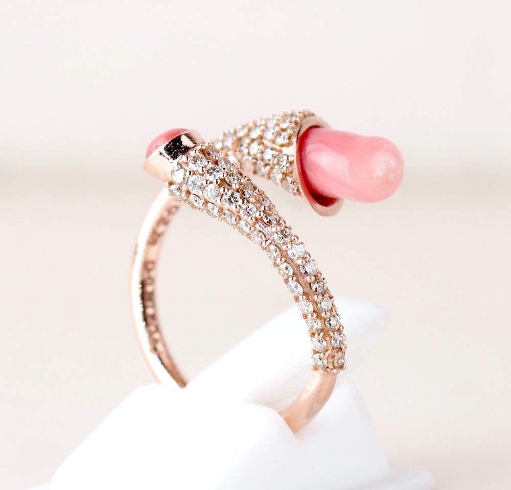 Rare 18KT Rose Gold 2.78ct Conch 0.80ct Diamond Ring ! 100% Genuine Conch Peal !