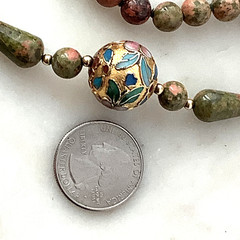 Vintage Beaded Necklace Chinese Champleve Cloisonne Jasper Opera Length 30″