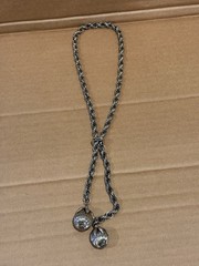 Vintage Lariat Fruit Pendant Silver Tone Chunky Chain Necklace Adjustable Length