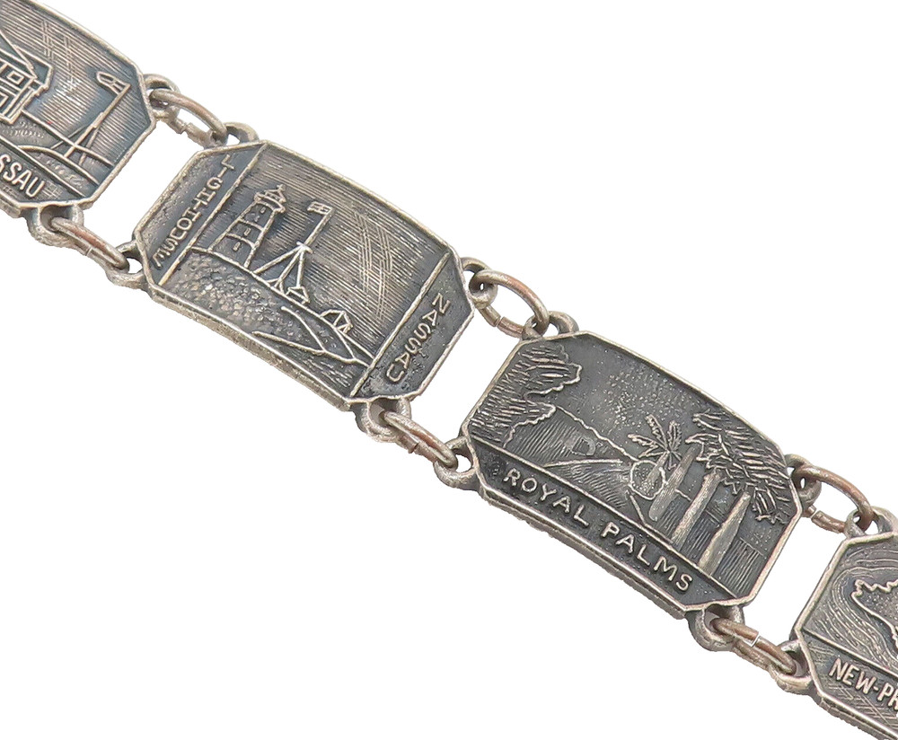 BMCO 925 Silver Vintage Antique Carved Landscape Bahamas Bracelet BT10096
