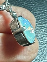 Vintage Glass Opal Rhinestone Silver tone Pierced Earrings, dangles 1.25″