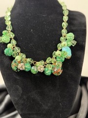 Stunning Vintage Green Bauble Faceted Czech Glass Necklace 16”