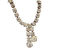 Vintage Rhinestone Choker Necklace Mid Century Sparkling Gemstones 12in Tassel