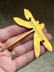 Vintage MMA large 3” gold tone dragonfly brooch * excel cond * signed