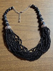 Black Lucite & Glass Seed Bead Multi Strand Fashion Necklace Jewelry 20″ adj