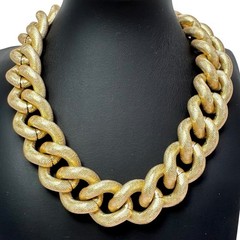Vintage Erwin Pearl Gold Tone Necklace Large Textured Links Statement
