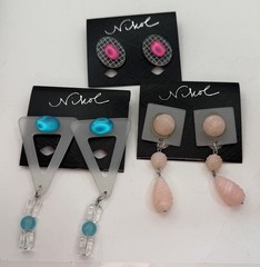 Vintage 80s Nikol Lucite Earrings Jewelry Lot 3 Pair Geometric Plastic Pink NOS
