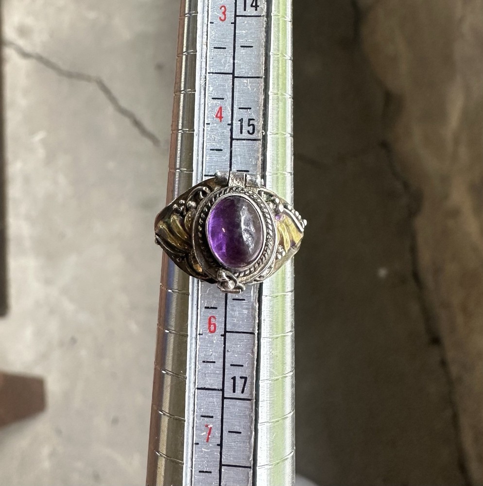 VINTAGE STERLING SILVER AMETHYST POISON RING, SIZE 5, FREE SHIPPING