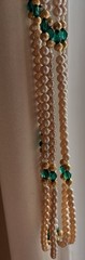 Vintage 4 Layered Ivory Pearl Green Glass Crystal Pave Clasp Beaded 24” Necklace