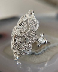 Vintage Inspired Filigree Ring 2.3 Ct Simulated Diamond 14k White Gold Plated