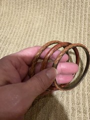 3 Vintage Bangles Wood, Leather, And Gold Tone