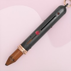 Antique Victorian NIELLO Red Paste Gold Filled Mechanical Pencil Pendant