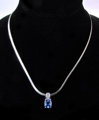 Purple CZ Pendant Necklace Vintage Sterling Silver 19″ Herringbone Chain 4mm