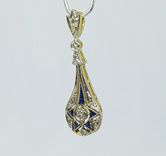 Art Deco Sapphire Diamond Drop Pendant 18K Yellow Gold – 751