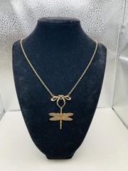 Vintage Style Antiqued Bronze Tone Art Nouveau Dragonfly Elegant 18 in Necklace