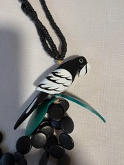 Parrot Wooden Bead Necklace Black White and Green
