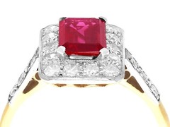 Antique Synthetic Ruby and 0.78 Ct Diamond, 18k Yellow Gold Dress Ring