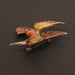 Vintage Hummingbird Brooch Pin Gold Tone Orange Brown Yellow Enamel Animal Fall