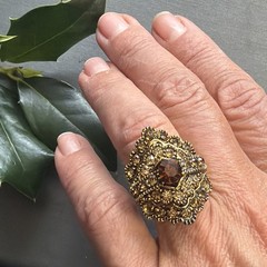 Vintage Ring Cognac Topaz Rhinestone Statement Cocktail Adjustable Size