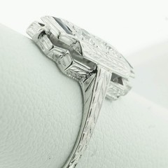 Antique 18K White Gold Mine Cut Diamond & Sapphire Engagement Ring Size 7