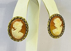 Vintage West Germany Earrings Oval Faux Shell Cameo Clip
