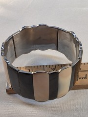 Vintage Cream And Black Metal Bracelet Wide Bangle Y2k Scalloped Edge Evening