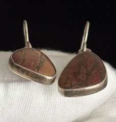 VINTAGE 925 STERLING SILVER RED CREEK JASPER DROP DANGLE 1.50” EARRINGS 5.90g