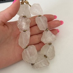 Vintage Big Chunky Clear Rock Crystal Quartz Raw Stone Heavy Statement Bracelet