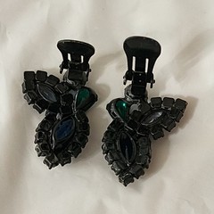 Weiss Climber Earring Dark Jewel Tone Color Rhinestone Couture Signed 60s Black