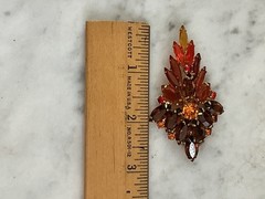 MCM Rhinestone Amber Orange Root beer Brooch Glows 2.5 In