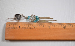 Silver Tone Chandelier Pierced Earrings Turquoise Color Glass Beads 3.5″