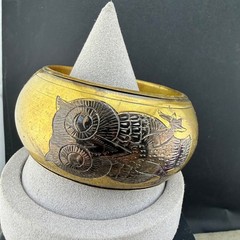 Vintage Brass Bangle Bracelet Owl 8.5” Heavy